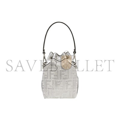 FENDI LEATHER BAG WITH CRYSTAL FF MOTIF IN WHITE 8BS010APKFF1JSU (18*12*10m)